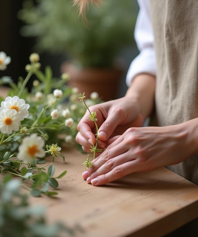 Floristens händer arrangerar hållbara blommor